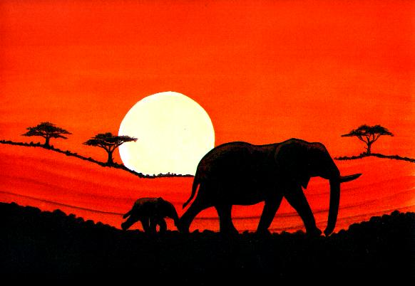 Elephants at Sunset (25KB)