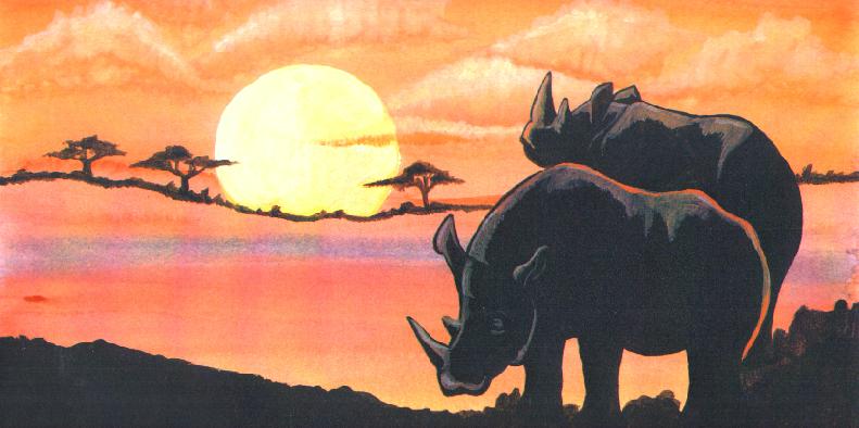 Rhinos at Sunset